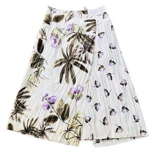 VINCE Tropical Garden Mix Faux Wrap Midi Skirt Ivory Lavender Floral Size 0
